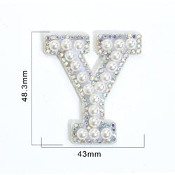 TonyBead 26 English Alphabet A-Z Pearl Letter Patches Rhinestone Patch Sewing On Patches Stripe Badge DIY Name