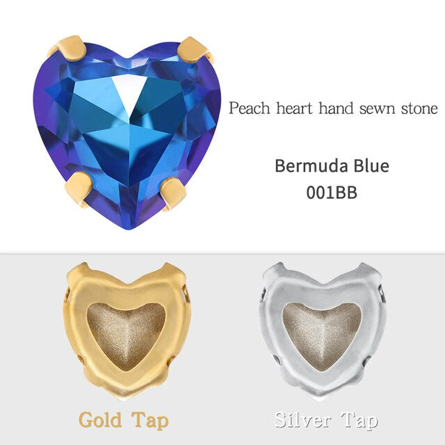 Heart Shape Glass Pointback K9 Crystal with Gold Bottom Sew on Rhinestone DIY Clothing Decoration