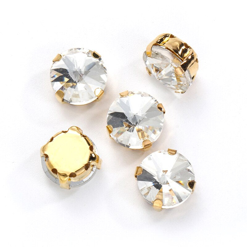 10/12mm Round Glass Rhinestones With Claw Sew On Crystal Stone Strass Diamond For Clothes Needlework DIY
