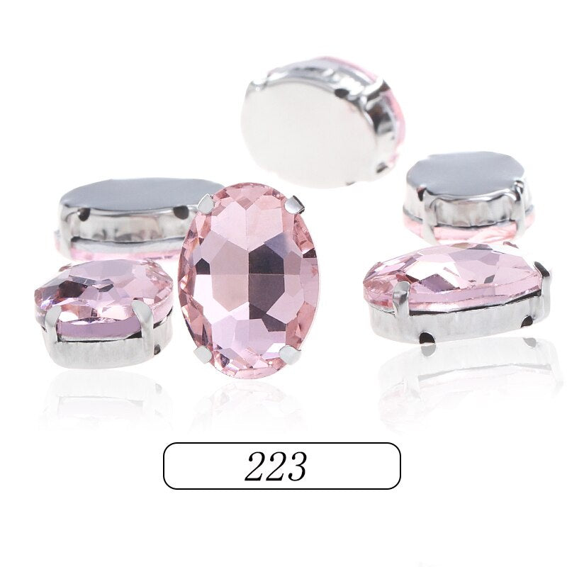 6*8/8*10mm Oval Shape Glass Rhinestones With Silver Sew On Crystal Stone Strass Diamond For Clothes Dress
