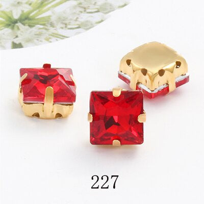 8/10mm 50PCS Square Shape Glass Rhinestones with Golden Claw Sew on Crystal Stone for Clothes Decoration Dress