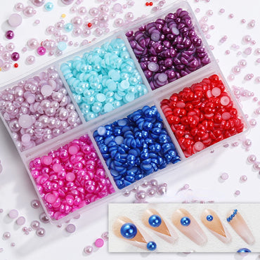 Nail Jewelry 6 Grid ABS Semi-round Pearl Diy Nail Jewelry