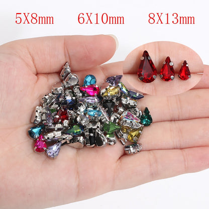 20pcs 5x8mm 6x10mm Drop Crystal Stone With silver bottom Rhinestone for Sewing on Clothes Sewn on Rhinestone for Needlework