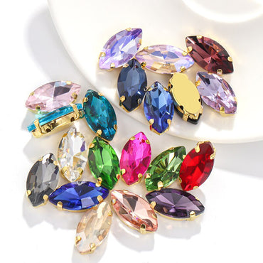 20pcs Leaf Shape Glass Rhinestones with Gold Bottom Horse Eye Claw Rhinestone Quadangle Glass Claw Hand Sewn Crystal Diy Clothing Shoes Bag Accessories 9*18mm