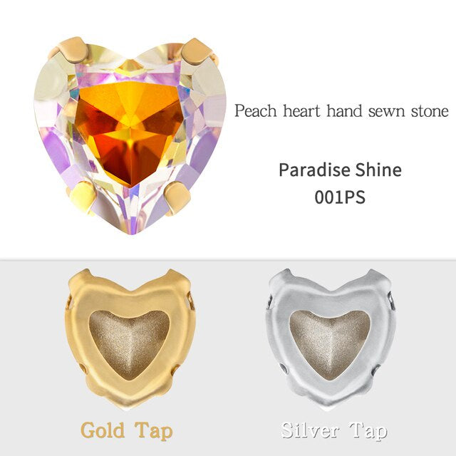 Heart Shape Glass Pointback K9 Crystal with Gold Bottom Sew on Rhinestone DIY Clothing Decoration