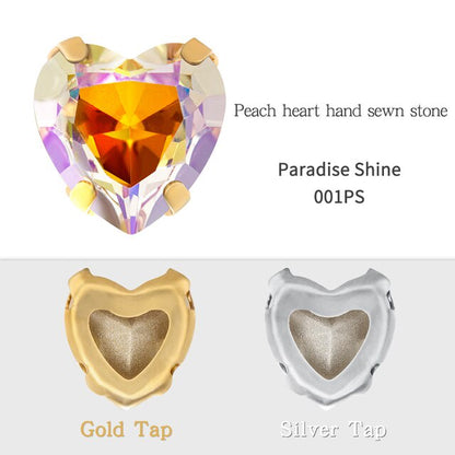 Heart Shape Glass Pointback K9 Crystal with Gold Bottom Sew on Rhinestone DIY Clothing Decoration