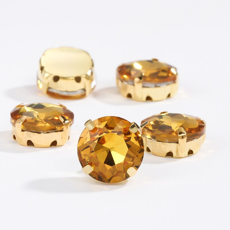 8/10mm 50pcs Round Rhinestones With Golden Claw for Dress Sew On Crystal Stone for Crafts Rhinestones Embellishments