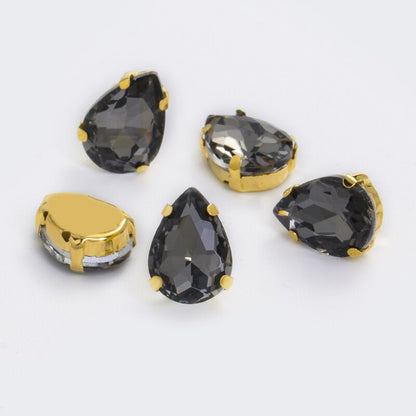 Yichuan Drop Rhinestone Sew-on Glass Golden Base Stones Crystal For Decoration and Crafts Clothes Sewn Rhinestones For Needlework
