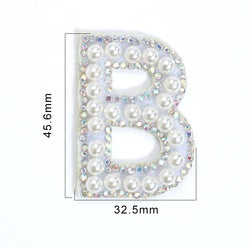 TonyBead 26 English Alphabet A-Z Pearl Letter Patches Rhinestone Patch Sewing On Patches Stripe Badge DIY Name