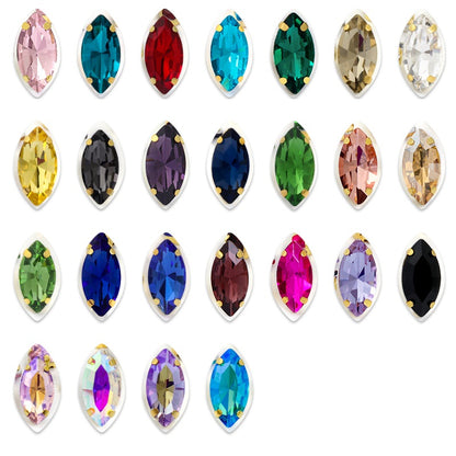 20pcs Leaf Shape Glass Rhinestones with Gold Bottom Horse Eye Claw Rhinestone Quadangle Glass Claw Hand Sewn Crystal Diy Clothing Shoes Bag Accessories 4*15mm/7*15mm