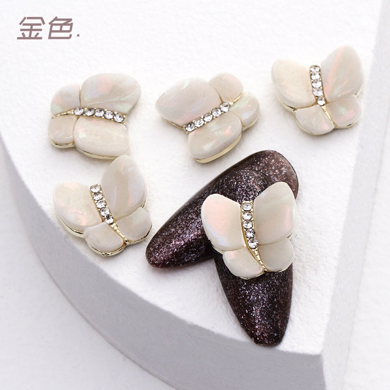 3PCS Alloy Nail Butterfly Japanese Cat's Eye Stone Multi-color 3D Nail Metal Nail Stickers Decoration