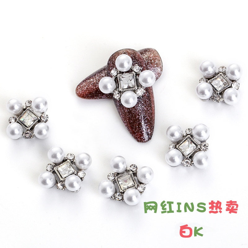 3D Nail Art Alloy Pearl 3PCS Kawaii Colorful Design Alloy Accessories Rhinestone Nail Charm