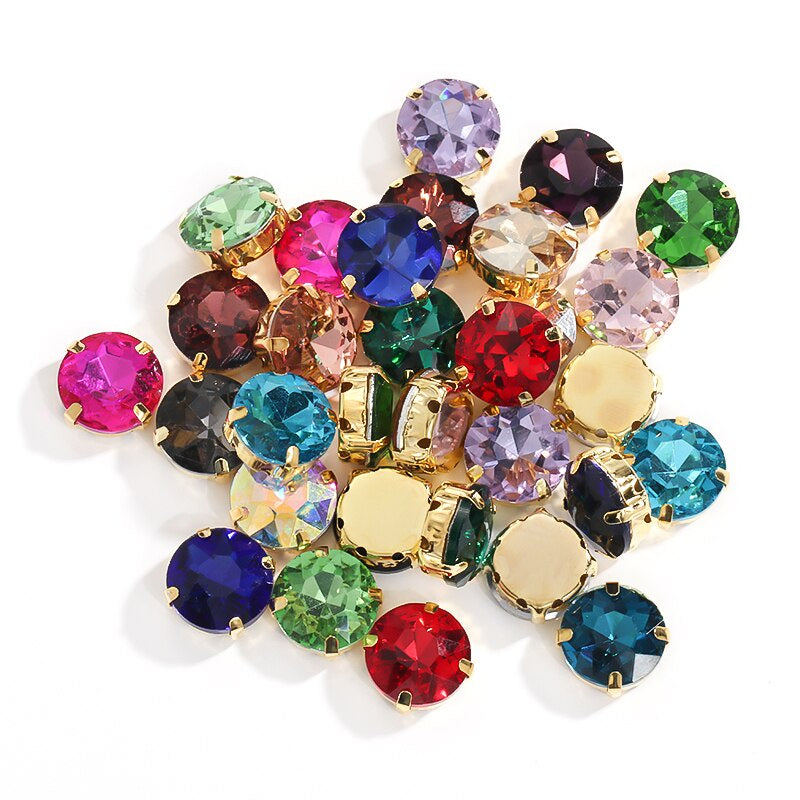 8/10mm 50pcs Round Rhinestones With Golden Claw for Dress Sew On Crystal Stone for Crafts Rhinestones Embellishments