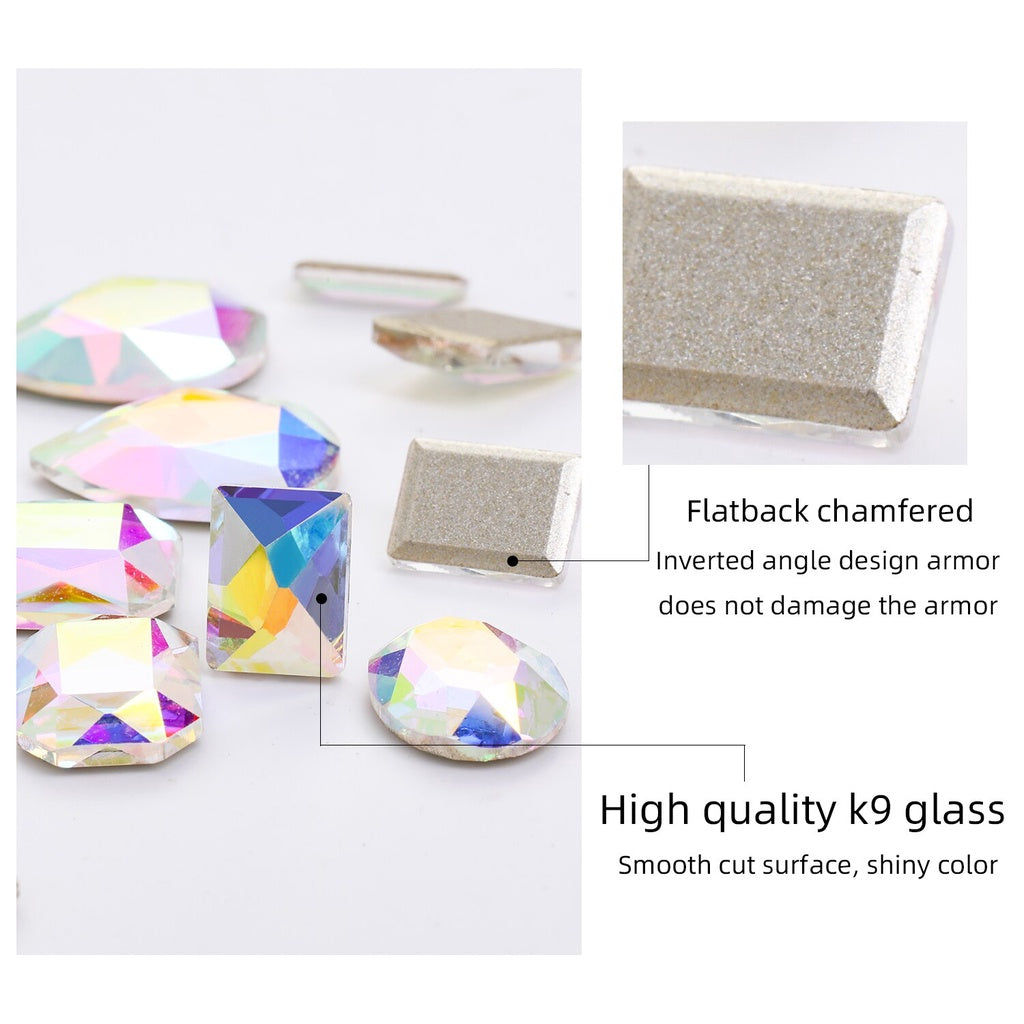 TonyBead 20Pcs Mixed Shape Flatback Stone Gem Glass Nail Art Rhinestone For Jewelry Making Loose Strass Crystal Nail Accessories Nail Drill kuku