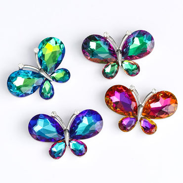 Yichuan 5Pcs Crafts Butterfly Rhinestone Appliques Jewelry Charms Handmade Trendy Glue on Glass Decorations Big Crystal AccessoriesBarang kemas，Kelengkapan