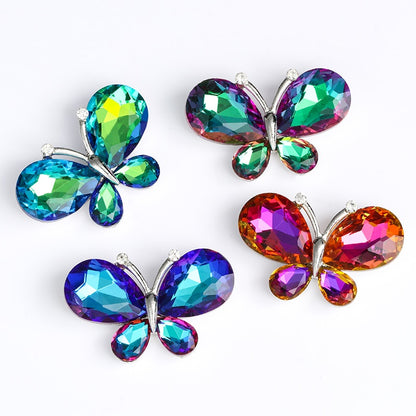 TonyBead 5Pcs Crafts Butterfly Rhinestone Appliques Jewelry Charms Handmade Trendy Glue on Glass Decorations Big Crystal AccessoriesBarang kemas，Kelengkapan