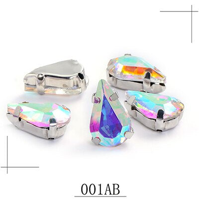 5x8/6x10mm Drop Crystal Stone With silver bottom Rhinestone for Sewing on Clothes Sewn on Rhinestone for Needlework