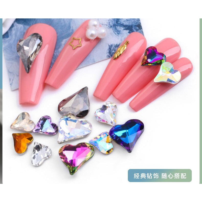 10pcs Rhinestones Nails Accessories Hearts Glass Parts Supplies Luxury Nail sticker Zircon Wholesale Crystals Glitters Jewelry