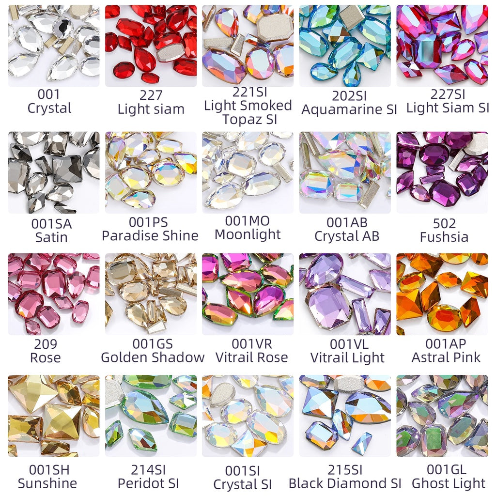 TonyBead 20Pcs Mixed Shape Flatback Stone Gem Glass Nail Art Rhinestone For Jewelry Making Loose Strass Crystal Nail Accessories Nail Drill kuku