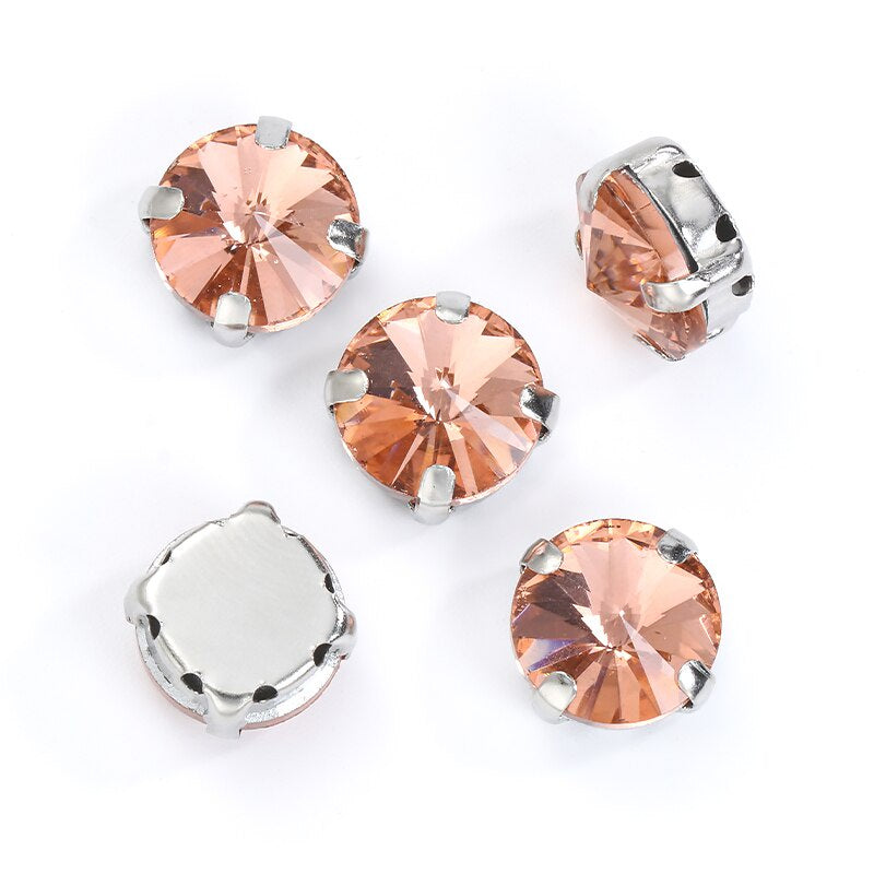 8/10/12/14/16/18mm Round Crystal with Silver Claw Glass Stone Sew on Rhinestone for Clothes Accessory