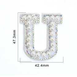 TonyBead 26 English Alphabet A-Z Pearl Letter Patches Rhinestone Patch Sewing On Patches Stripe Badge DIY Name