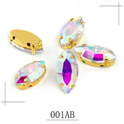 50pcs Manik Jahitan, Marquise/Leaf Shape Glass Rhinestones with Claw Stitched on Crystal Stones for Clothes Sewing Accessories 5*10mm/4*8mm