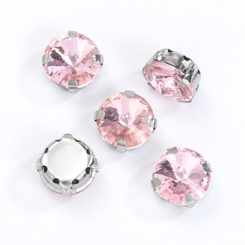 8/10/12/14/16/18mm Round Crystal with Silver Claw Glass Stone Sew on Rhinestone for Clothes Accessory