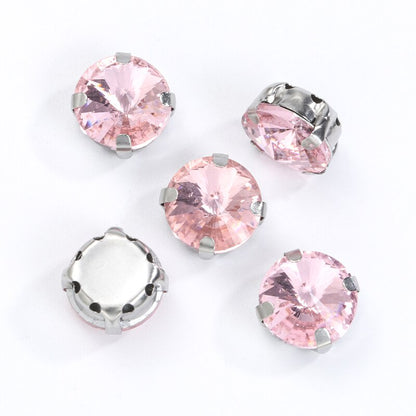 8/10/12/14/16/18mm Round Crystal with Silver Claw Glass Stone Sew on Rhinestone for Clothes Accessory