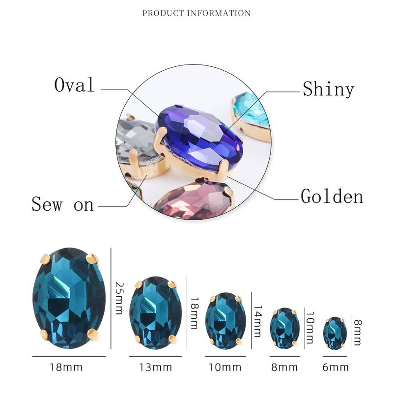50pcs 6*8mm/8*10mm Oval Glass Rhinestones with Clawed Sewn Crystal Strass Diamond Clothes Rhinestones DIY