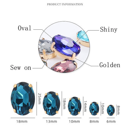 50pcs 6*8mm/8*10mm Oval Glass Rhinestones with Clawed Sewn Crystal Strass Diamond Clothes Rhinestones DIY