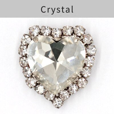 TonyBead kuku logam yang digunakan pada pakaian,heart Shape Glass Rhinestones With Claw Sew On Crystal Stone Metal Base Buckle For Clothes Strass Diamond Sewn Rhinestones