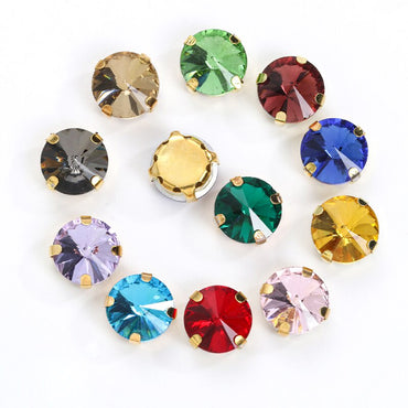 10/12mm Round Glass Rhinestones With Claw Sew On Crystal Stone Strass Diamond For Clothes Needlework DIY