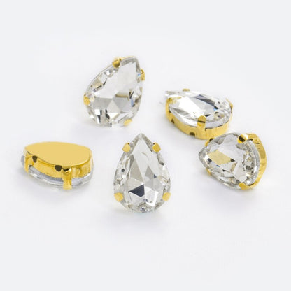 【ready stock】Yichuan Drop Rhinestone Sew-on Glass Golden Base Stones Crystal For Decoration and Crafts Clothes Sewn Rhinestones For Needlework