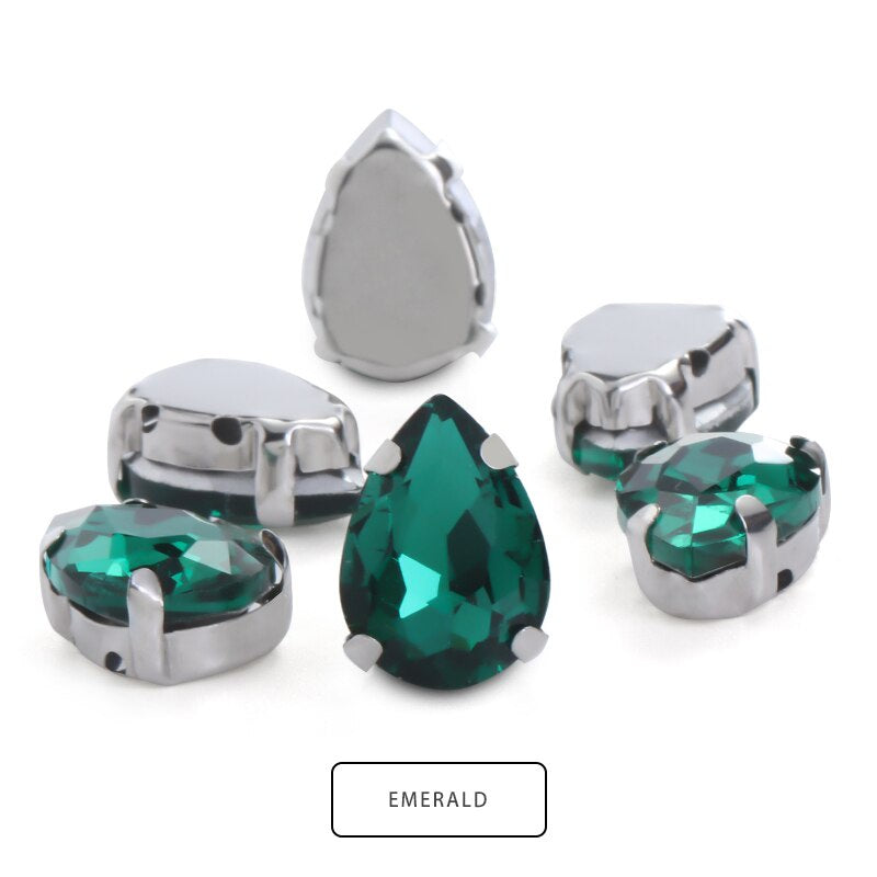 Drop Shape Glass Rhinestones With Claw White K Metal Base Buckle Sew On Crystal Stone Strass Diamond Rhinestones For Needlework
