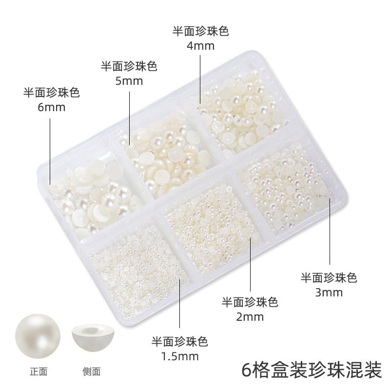 Nail Art Jewelry Boxed 12 Grid 6 Grid Mixed Nail Art Pearls Straight Hole No Hole Radius Pearl Set