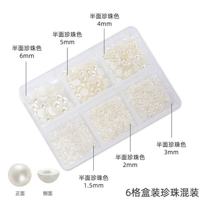 Nail Art Jewelry Boxed 12 Grid 6 Grid Mixed Nail Art Pearls Straight Hole No Hole Radius Pearl Set