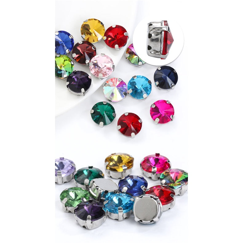 8/10/12/14/16/18mm Round Crystal with Silver Claw Glass Stone Sew on Rhinestone for Clothes Accessory