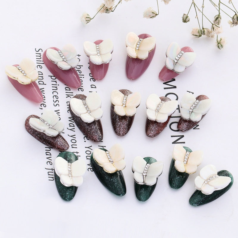 3PCS Alloy Nail Butterfly Japanese Cat's Eye Stone Multi-color 3D Nail Metal Nail Stickers Decoration