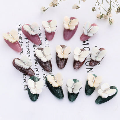 3PCS Alloy Nail Butterfly Japanese Cat's Eye Stone Multi-color 3D Nail Metal Nail Stickers Decoration