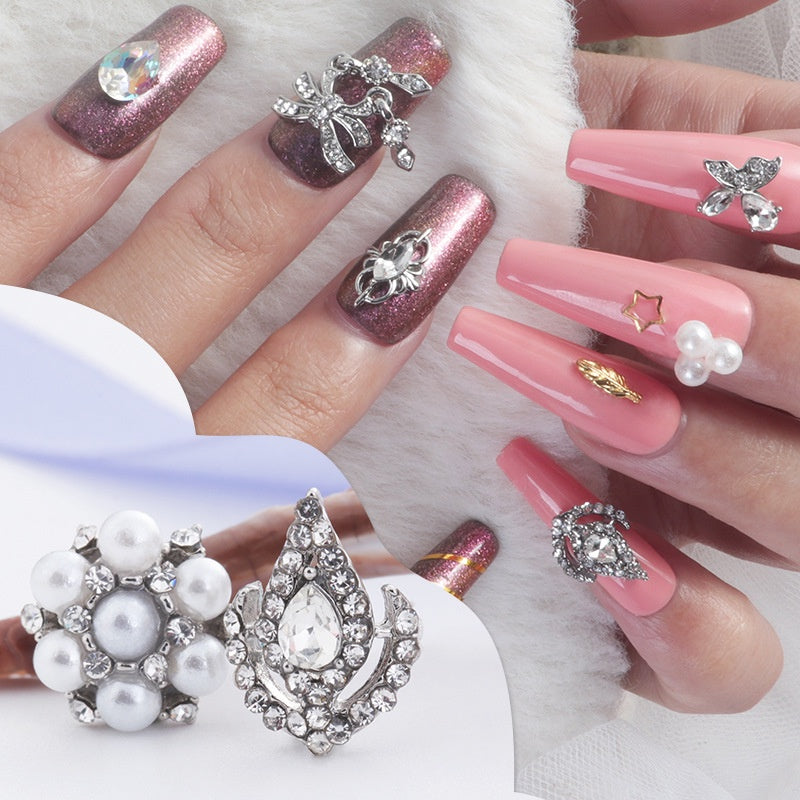 Popular Crystal Butterfly Knot Silver Coating Zircon Alloy Jewelry DIY 3D Nail Art Accessories