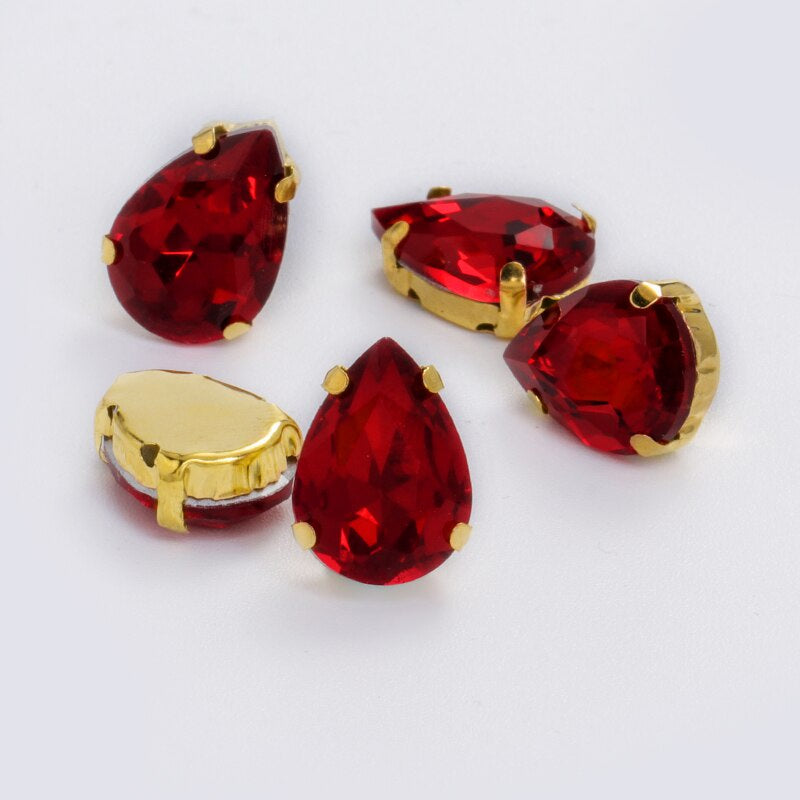 【ready stock】Yichuan Drop Rhinestone Sew-on Glass Golden Base Stones Crystal For Decoration and Crafts Clothes Sewn Rhinestones For Needlework