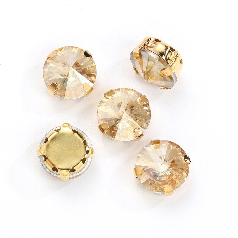 10/12mm Round Glass Rhinestones With Claw Sew On Crystal Stone Strass Diamond For Clothes Needlework DIY