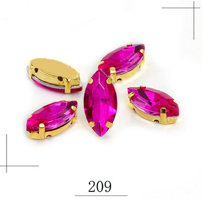 5*10/4*8mm 20pcs Gold bottom horse eye claw Rhinestones Manik Jahitan, Marquise/Leaf Shape Glass Rhinestones with Claw Stitched on Crystal Stones for Clothes Sewing Accessories