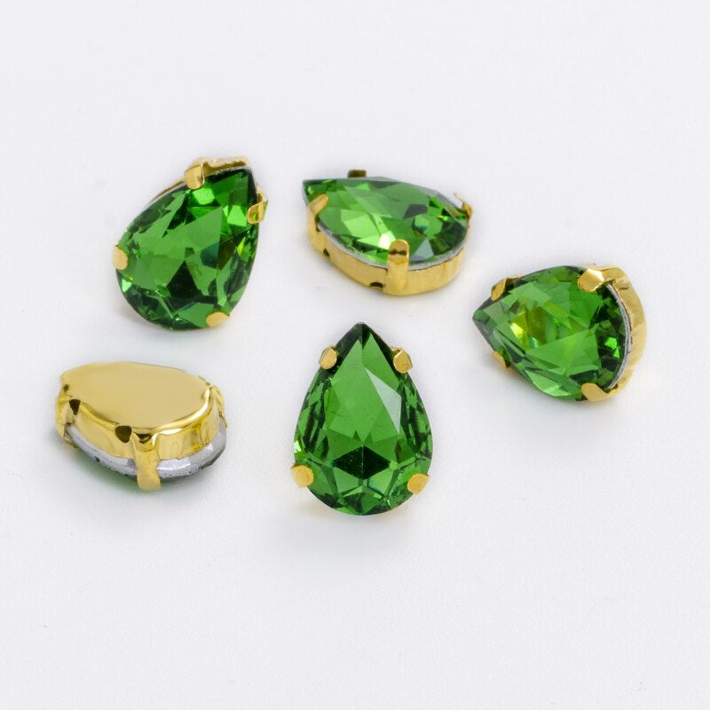 Yichuan Drop Rhinestone Sew-on Glass Golden Base Stones Crystal For Decoration and Crafts Clothes Sewn Rhinestones For Needlework