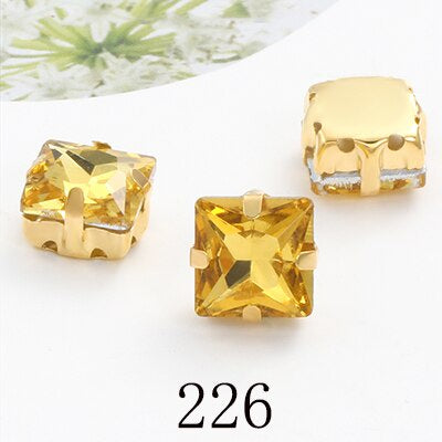 8/10mm 50PCS Square Shape Glass Rhinestones with Golden Claw Sew on Crystal Stone for Clothes Decoration Dress