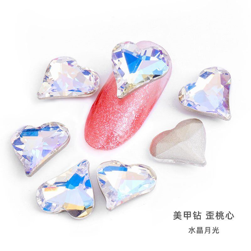10pcs Rhinestones Nails Accessories Hearts Glass Parts Supplies Luxury Nail sticker Zircon Wholesale Crystals Glitters Jewelry
