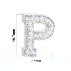 TonyBead 26 English Alphabet A-Z Pearl Letter Patches Rhinestone Patch Sewing On Patches Stripe Badge DIY Name