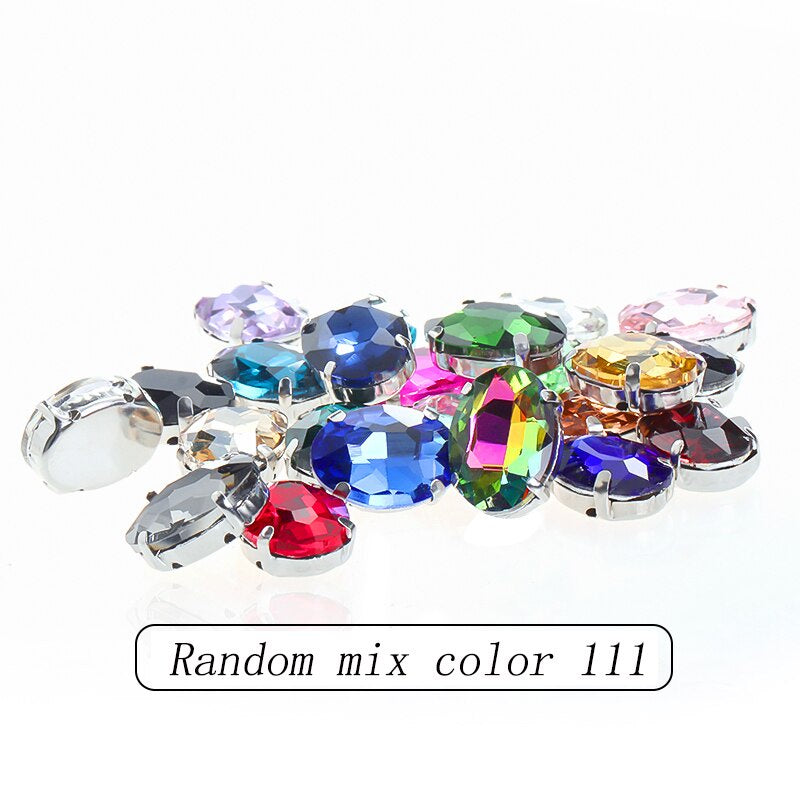 6*8/8*10mm Oval Shape Glass Rhinestones With Silver Sew On Crystal Stone Strass Diamond For Clothes Dress