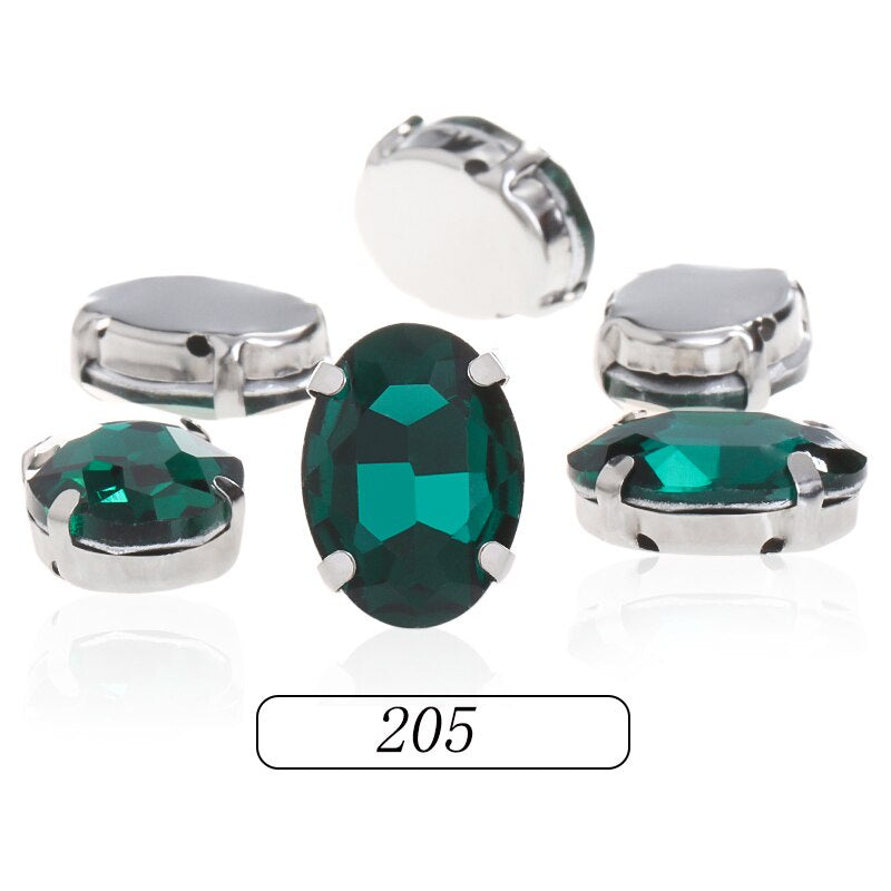 Oval Shape Glass Rhinestones With Silver Sew On Crystal Stone Strass Diamond For Clothes Dress and Crafts Embellishments
