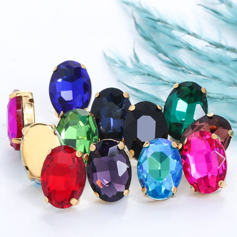 50pcs 6*8mm/8*10mm Oval Glass Rhinestones with Clawed Sewn Crystal Strass Diamond Clothes Rhinestones DIY